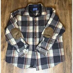 VTG Pendleton Mens XXL Wool Flannel Shirt Suede Elbow Patch